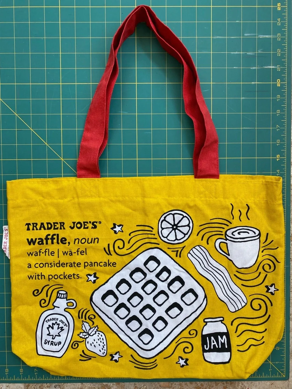 (2) Trader Joe’s Cloth Tote bags: Cheese Adventures & Waffles Toast Milk - Picture 3 of 13